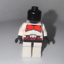 LEGO Minifigure White Torso w/ Red Bow Tie, Black Head & Hands, No Hat/Head