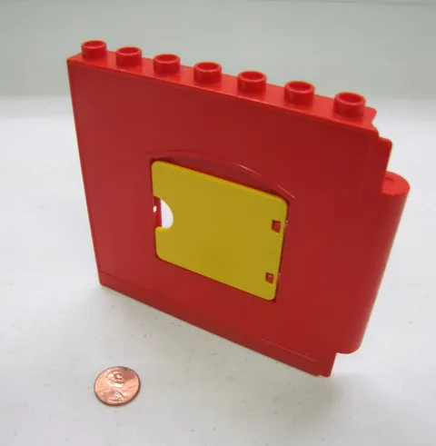 Lego Duplo Red Wall W/ Yellow Window Opening 1X8X8 House Building Part Hinge