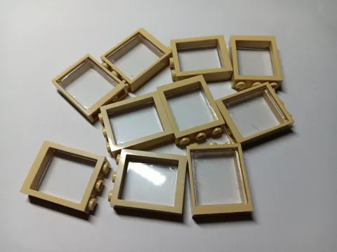 LEGO LOT 10 TAN WINDOW FRAME 1X3X3 TRANS CLEAR GLASS PANE #51239