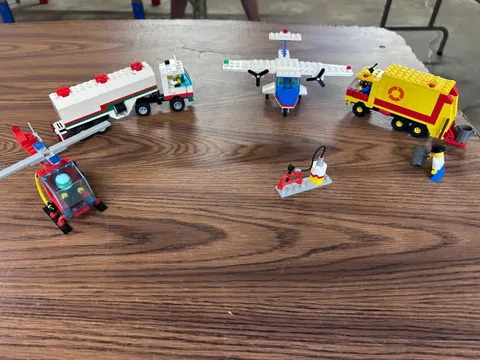 Vintage Legos: Trash truck, Airplane, Helicopter #6594, 6531, 6693, and 6673