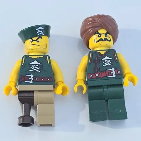 LEGO Pirates Minifigure Lot of 2 Pirate Figures w/ Skull Print, Green Cap
