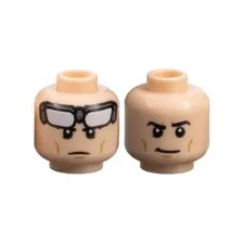 LEGO - Minifig, Head Cheek Lines and Chin Dimple, White Goggles, Frown / Smirk