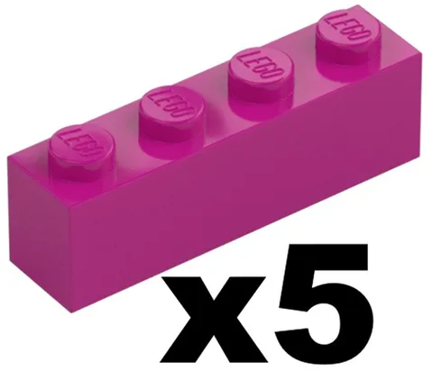 Lego New Part 3010 - Qty 5 - BRICK Magenta 1 x 4 Stud Building Piece D937