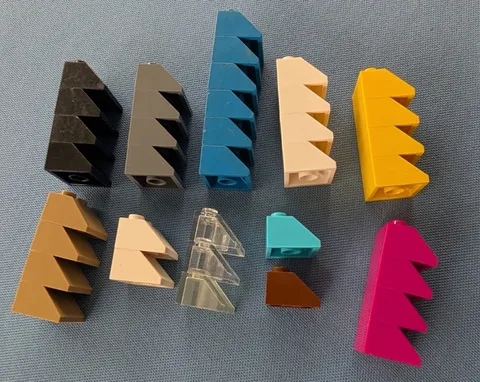 37 LEGO parts 45 degree angle slope 2x2 #3039 black blue yellow clear white pink