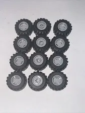 Lot 24 LEGO Black Tires 87697  Light Gray Rims Parts Pieces 21mm X 12mm Wheels