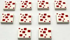 Lego 10 New White Tiles 2 x 2 with Red Squares Pattern Minecraft Cake Pieces