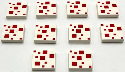 Lego 10 New White Tiles 2 x 2 with Red Squares Pattern Minecraft Cake Pieces