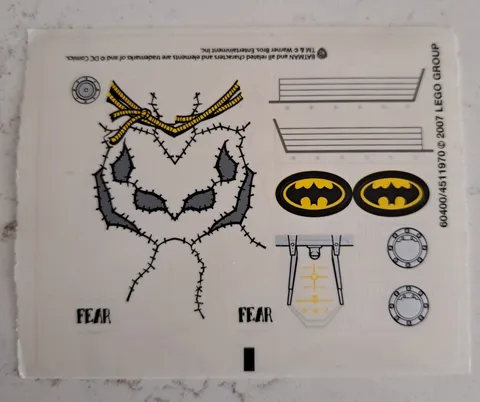 Lego BATMAN 7786 BATCOPTER: CHASE FOR THE SCARECROW, STICKER SHEET ONLY