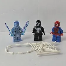 Lot 3 LEGO Marvel Super Heroes Minifigures Spider-man Venom Electro plus Web