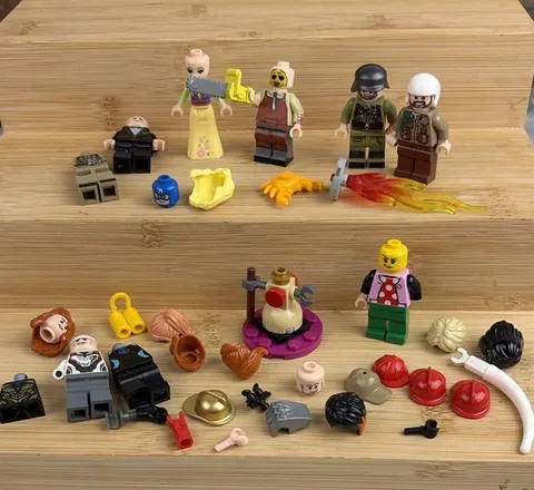 LEGO Figure Lot Parts Leather face Clown Hats Hair Helmets Heads Snowman