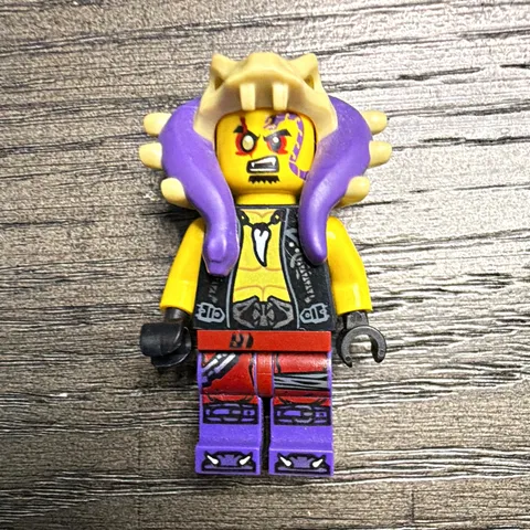 LEGO Minifigure Yellow Head with Purple Snake Hood, Black Torso & Purple Legs