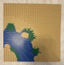 LEGO Oasis Baseplate Printed Tan Blue Green River Pattern 2359 2002