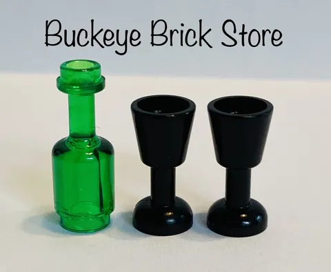 LEGO Minifig Black Goblets & Tran-Green Wine BOTTLE New