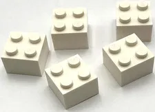 Lego 5 New White Bricks Building Blocks 2 x 2 Parts