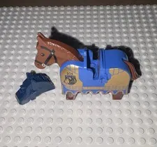 LEGO Brown Horse w/ Printed Blue/Gold Barding & Blue Armor Lot, 3 Pieces