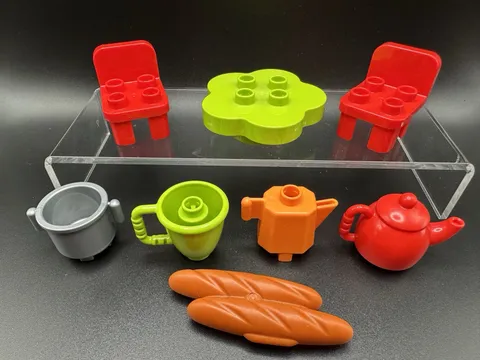 LEGO Duplo Kitchen Lot - Table, Chairs, Kettle, Coffee Pot, Bread Food Piece