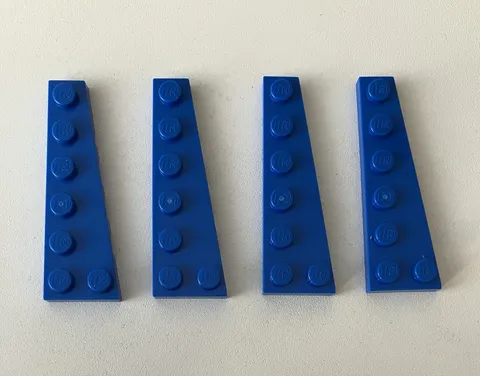 LEGO 4x NEW Pieces Plate 2x6 w/ Angle/Wedge Right BLUE #78444