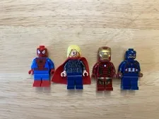 Lot Of 4 LEGO Minifigures Super Heroes Thor Spider Man Iron Man Captain America