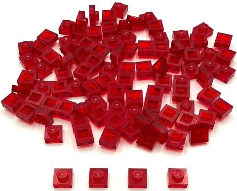 Lego 100 New Trans-Red Transparent Plates 1 x 1 Stud Pieces