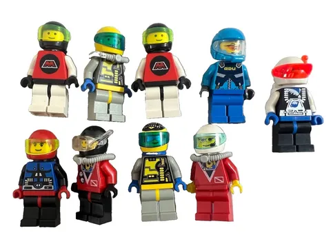 LEGO Set of 9 Minifigures Pilots Space Rangers w/ Helmets & Oxygen Tanks