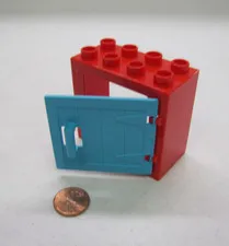 Lego Duplo Red & Azure Blue Barn Window Pane Door Unit Building Block 2X4