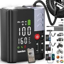 Superbars Tire Inflator Portable Air Compressor 48Lpm 160Psi Air Pump App