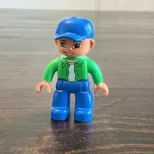 LEGO Duplo Boy Figure Blue Baseball Cap Green Shirt Blue Pants Minifigure
