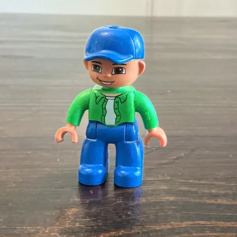 LEGO Duplo Boy Figure Blue Baseball Cap Green Shirt Blue Pants Minifigure