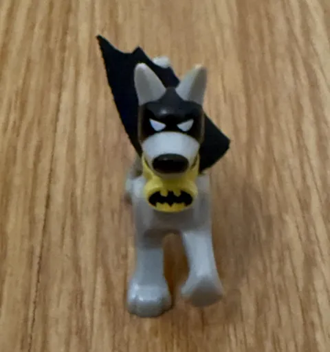 LEGO Printed Gray Dog Animal Figure Black Mask & Cape Yellow Collar 1pc