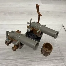 LEGO Gray 2 Cannons Brown Base 2527 Vintage Pirates Collectors, Barrel Gun Sword