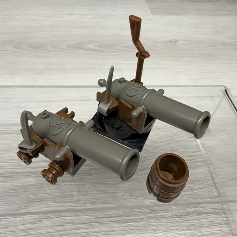 LEGO Gray 2 Cannons Brown Base 2527 Vintage Pirates Collectors, Barrel Gun Sword