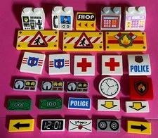 Lego City / Town Mixed  Lot of   -  28  Printed Slopes and Tiles