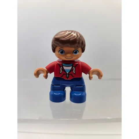LEGO Duplo Boy Minifigure Red Hoodie Blue Pants Brown Hair Figure