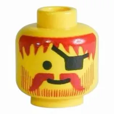 LEGO Minifigure, Head Standard Grin with Dark Red Messy Hair, Eye Patch