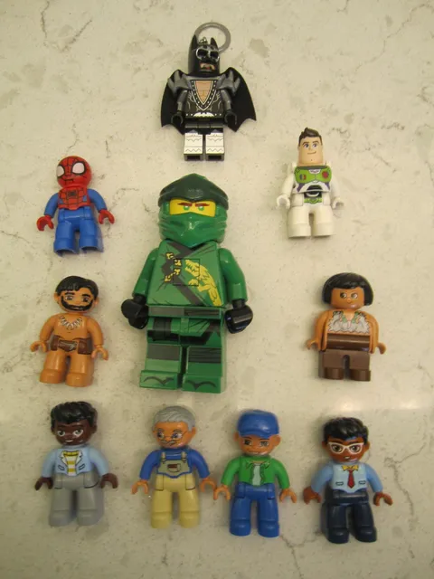 Lot 10 LEGO Duplo Figures Batman Key Chai, Large Ninja Light cave man Spiderman