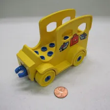Vtg Lego Duplo YELLOW OLD-FASHIONED SCHOOL BUS VEHICLE w/ Printed Sides #2