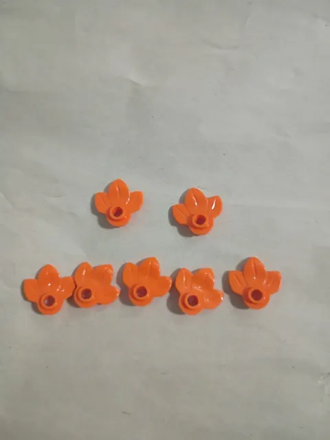 32607 LEGO Parts Plate Plant Round 1x1 w/ 3 Leaves ORANGE Lot Of 7