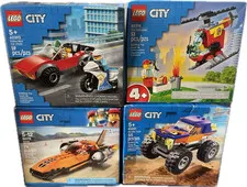 Lot of 4 City Lego Sets-60251 Monster Truck-60318 File Helicopter-60392-60178