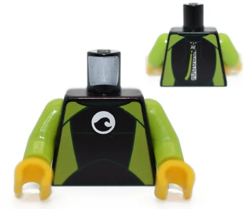 LEGO Minifigure Torso Wetsuit Surfer Black Lime Green ocean Scuba Diver 6182771