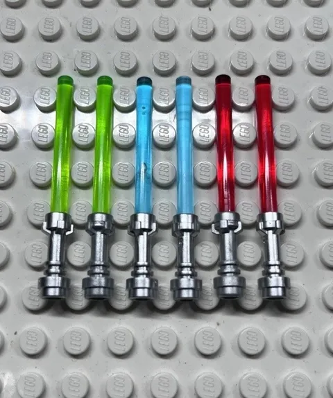 LEGO Star Wars Minifigure Lightsabers Lot of 6 - Red Green Blue Metallic Silver