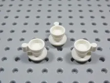 LEGO Lot of 3 White Teacups w/ Saucers Accessory Minifig BO