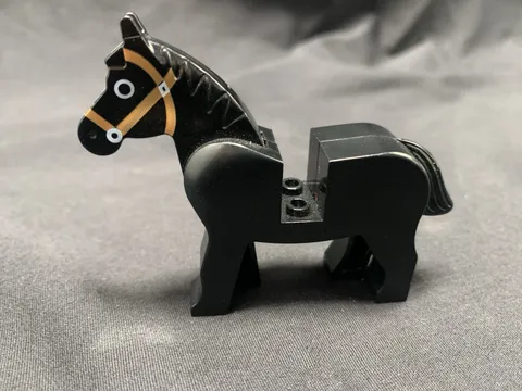 Vintage LEGO Black Horse W/ Brown Bridle Pattern, Head Moves Up and Down