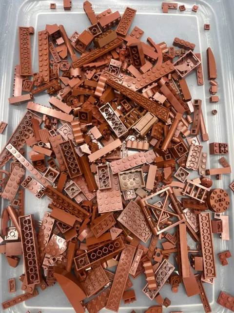 1 lb. Mixed Reddish Brown Legos - standard blocks and unique pieces (Lot A)