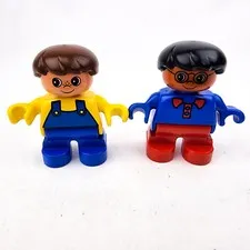 Lego Duplo Figures Kids African American Boy glasses  & Brown Hair Boy Bendable