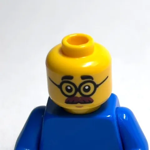 Lego - Minifigure Head - Dual Sided - Moustache, Round Glasses, Thick Eyebrows