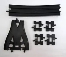 Lego Duplo Black Train Track Junction, Bridge End, and 4 Short Straight Track