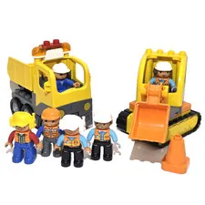 LEGO DUPLO Construction Lot Dump Truck Bulldozer Worker Light & Sound Brick 19pc