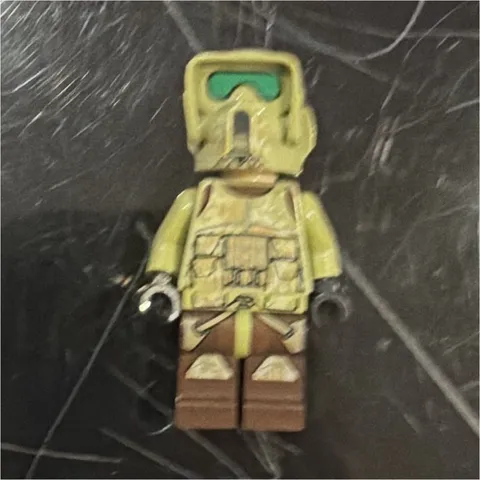 LEGO Minifigure Olive Green Helmet w/ Visor, Tan Torso Vest, Brown Legs
