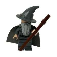 LEGO Gandalf the Grey Minifigure LOTR Hobbit Gray Cape Staff Wizard Genuine