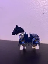 LEGO Horse Figure with Blue Barding Armor, Printed White Legs, Blue/White